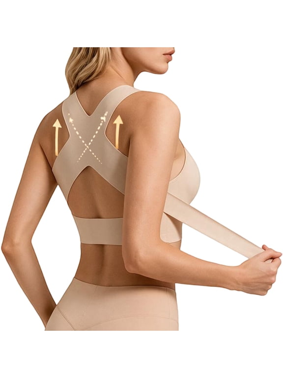 Women's X‑Back Posture Correction Wireless Support Bra, Adjustable Cross Strap Seamless Comfort Bralette, Breathable Soft Inner Wear for Daily Casual and Home Loungewear
