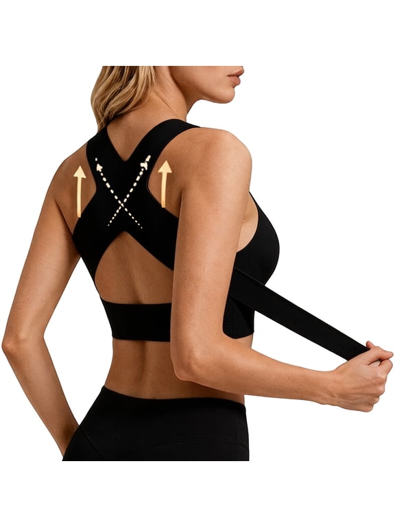 Women's X‑Back Posture Correction Wireless Support Bra, Adjustable Cross Strap Seamless Comfort Bralette, Breathable Soft Inner Wear for Daily Casual and Home Loungewear
