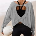 thumbnail image 1 of ZDNIXIAN Womens Dressy Casual Tops ,Back Cross Cutout Long Sleeve Workout Shirt, Lightweight Breathable Sports Pullover, 1 of 5