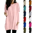 thumbnail image 1 of ZDNIXIAN Womens Long Sleeve Shirts ,Solid Crew Neck Casual Shirts with Side Pockets, Loose Fit Soft Tunic Blouse, Fashion Basic Long Length Pullover, 1 of 6