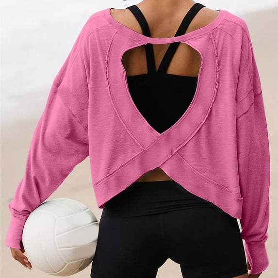 ZDNIXIAN Womens Summer Tops ,Back Cross Cutout Long Sleeve Workout Shirt, Lightweight Breathable Sports Pullover