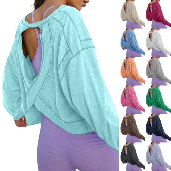 ZDNIXIAN Womens Summer Tops ,Back Cross Cutout Long Sleeve Workout Shirt, Lightweight Breathable Sports Pullover
