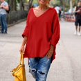 thumbnail image 1 of ZDNIXIAN Womens Tops Blouse ,Long Sleeve Loose Knit Top, Side Slit Casual Pullover, Solid Color Drop Shoulder Relaxed Fit Knitted Shirt, 1 of 4