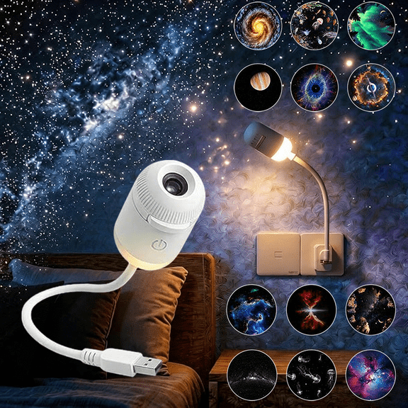 ZDSSY 2-in-1 Galaxy Star USB Projector Night Light, Adjustable Brightness 360° Rotating Design, with 12 Sliding Projection Films, Gift Box