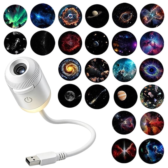 ZDSSY 2-in-1 Galaxy Star USB Projector Night Light, Adjustable Brightness 360° Rotating Design, with 24 Sliding Projection Films