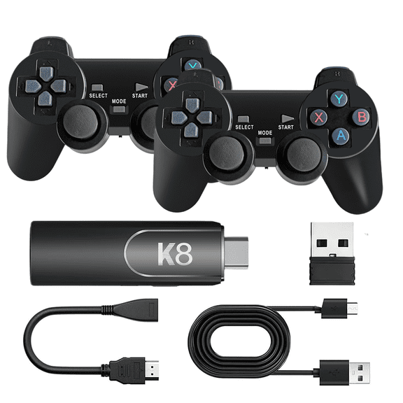 ZDSSY K8 Retro Gaming Stick With Video Game Accessories, 4K HDMI Output, Dual 2.4G Controllers, Plug-and-Play Video Game System for PC, Projector, TV, Black