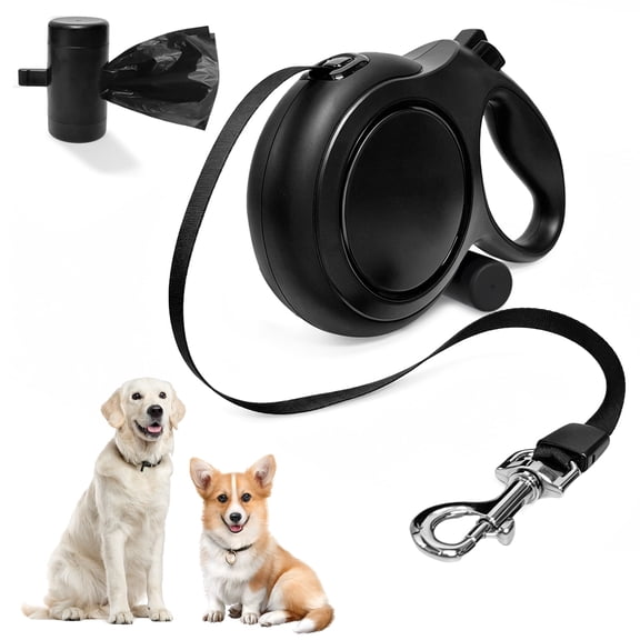 ZDSSY Retractable Dog Lead 26 ft, Improved Roller Lead with Anti Bite Woven & Rope Poop Pocket Holder, Quick Brake Button for Dogs up to 110 Ibs, Black