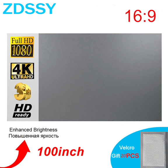 ZDSSY Wall Mount 100" Movie Indoor/Outdoor Foldable Anti-Crease Anti-Light Projector Screen, Polyester Outdoor Movie Screen For Travel Home Theater