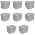 thumbnail image 1 of 18 Gal Storage Tote, Stackable Bin with Lid, Plastic Container to Organize Clothes in Closet, Basement, Gray Base and Lid, 8-Pack, 1 of 6
