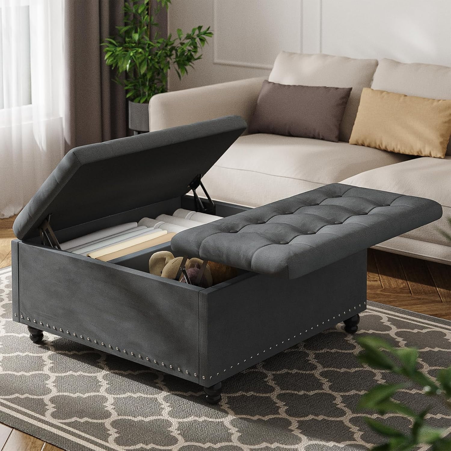 ZDTL 35 Inch Large Square Ottoman with Storage, Oversized Ottoman — free download