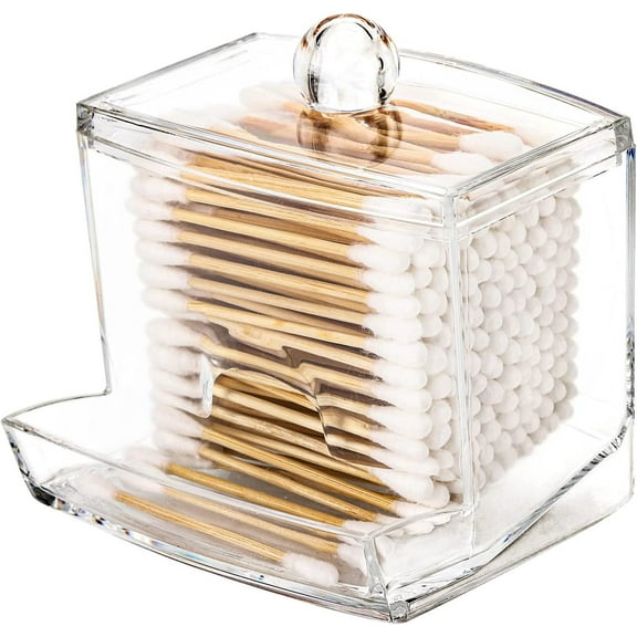 ZDWQFA 10oz Qtip Holder Dispenser Big Clear Bathroom Organizer Accessories Decor for Storage-Qtips Cotton Ball Holder Apothecary Jars, Cotton Swabs, Floss Container