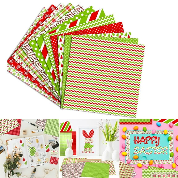 ZDWQFA 12Pcs Christmas Watercolor Pattern Paper Red Green Scrapbook Specialty Paper Polka Dot Stripe Craft Paper for DIY Card Making Photo Album Decor