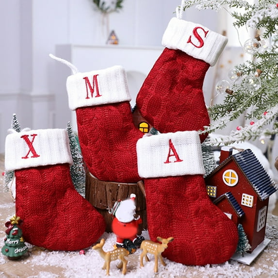 ZDWQFA 1PC 6.69" x 4.72" Christmas Stocking with Letter, Initial Embroidered Mini Cute Stockings Cotton Cord White Super Soft Plush Cuffs Decorations