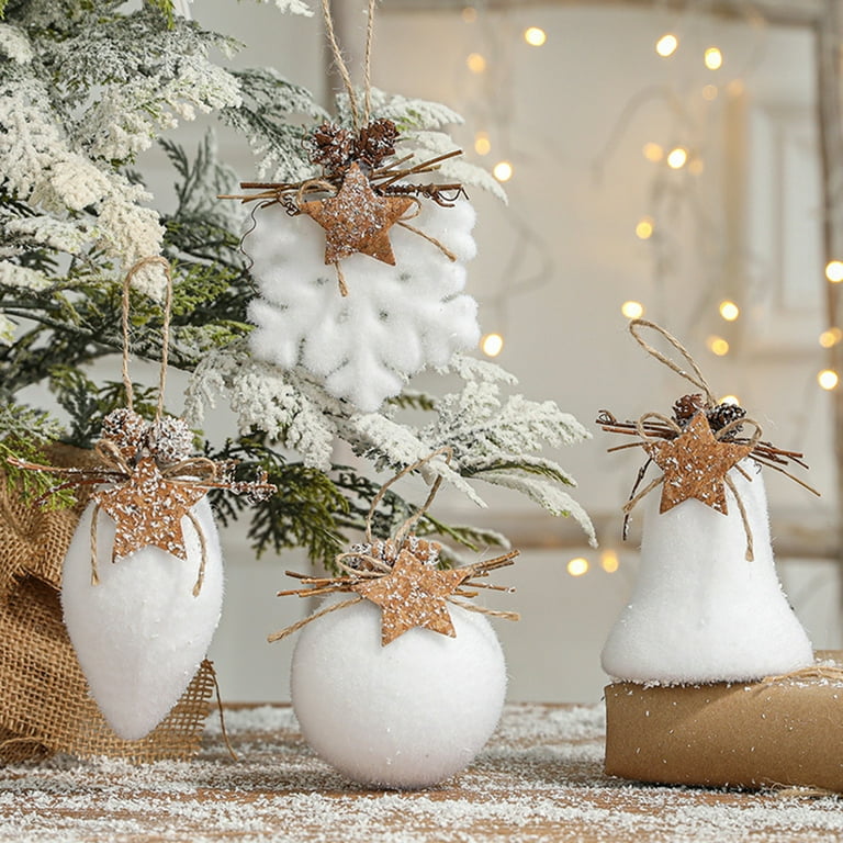 ZDWQFA 2Pcs Christmas Bells Snowflake Balls Ornaments White Craft Foam Xmas Tree Bell Hanging Decorations for Holiday Party Supplies DIY Craft