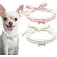 thumbnail image 1 of ZDWQFA 2Pcs Dog Cat Pearl Collar Necklace with Rhinestone Bone, Fancy Cat Wedding Collar Jewelry for Girl Cat Puppy Dogs Accessories (White+Pink), 1 of 5