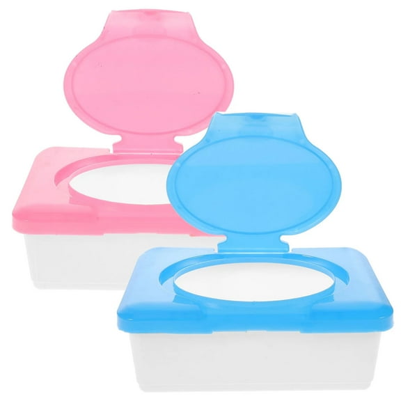 ZDWQFA 2Pcs Wipe Dispenser, Baby Wipes Case, Baby Wipe Holder Keeps Wipes Fresh, Easy Open & Close Wipe Container with Buckle Lid(Pink and Blue)