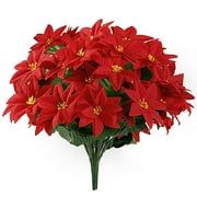 ZDWQFA Artificial Poinsettia Bouquet 7 Heads 5 Pcs 19.69" Poinsettia Bush Christmas Flowers for Porch Home Garden Indoor Outdoor Xmas Decorations