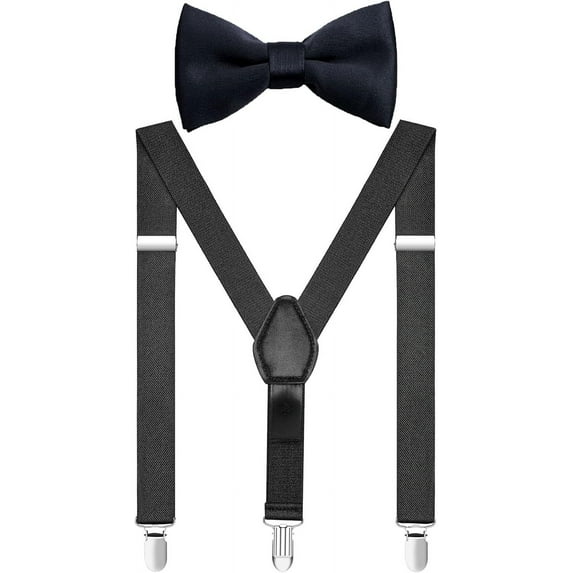 ZDWQFA Boys' Elastic Suspenders and Bow Tie Set Adjustable