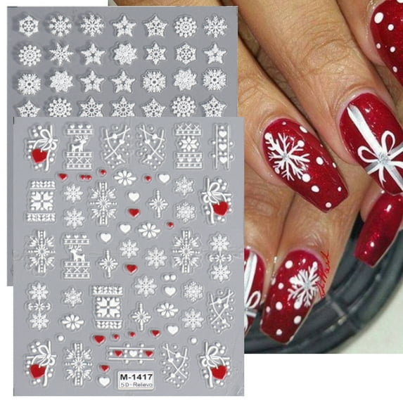 ZDWQFA Christmas Nail Art Stickers Decals 3D Self-Adhesive Snowflake Nail Stickers White Snowmen Santa Claus Elk Nail Supplies New Year DIY Nail Decals
