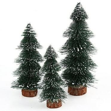 ZDWQFA Mini Christmas Village Bottle Brush Trees for Room Tabletop-Dark Green, Artificial Snow Trees with Wood Base Décor on Shelves, Bedroom,Miniature Scenes Xmas Office Décor