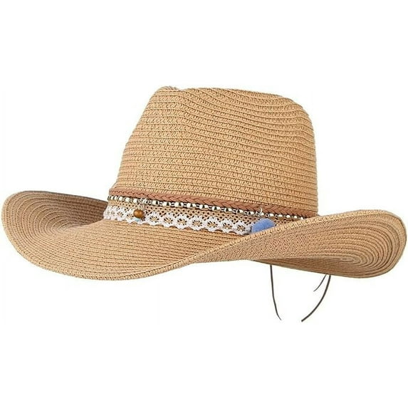 ZDWQFA Straw Cowboy Breathable and Durable Unisex Hat, Paper Straw, Khaki