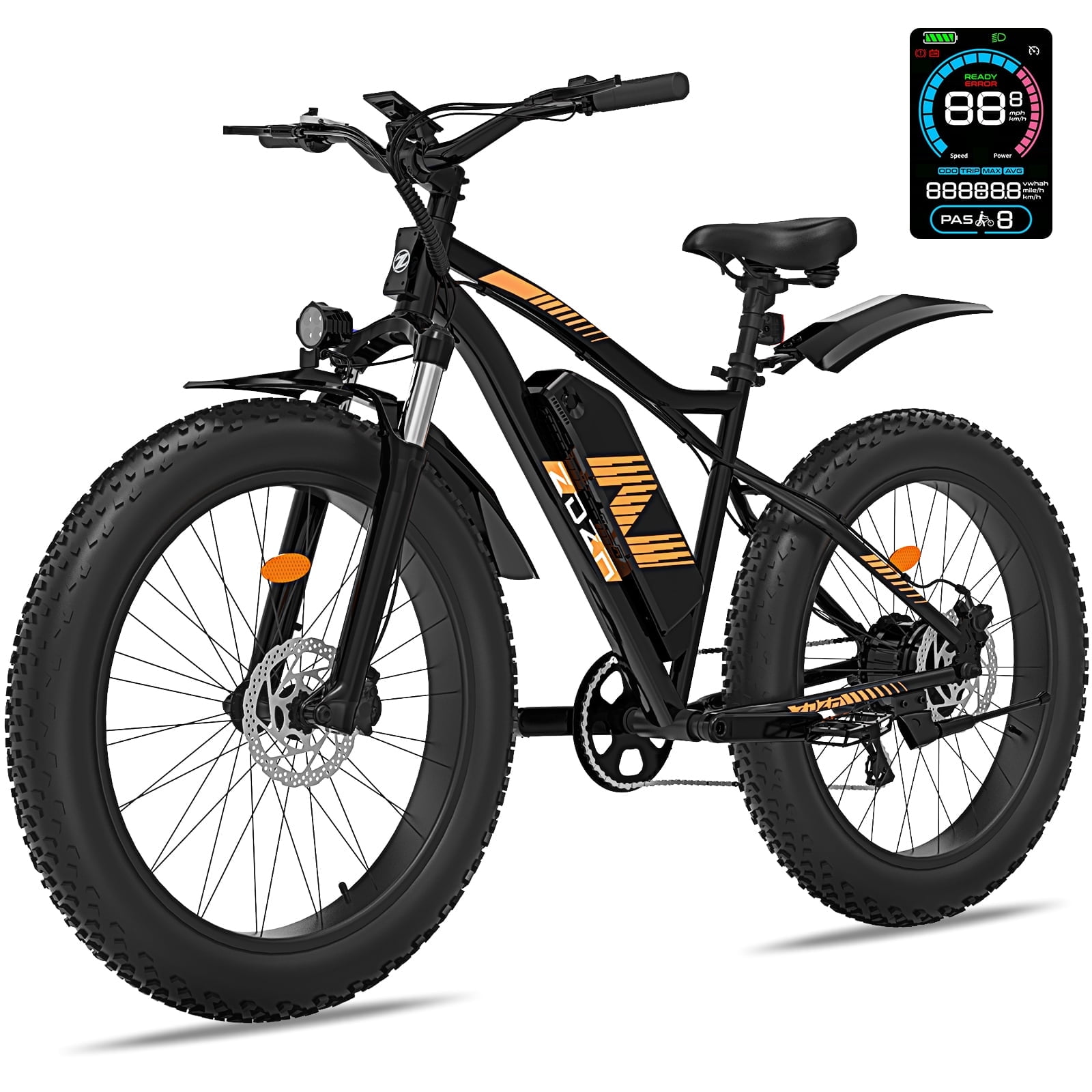 ZDZA Electric Bike for Adults, 1500W Peak E-Mountain Bicycle, 26" Fat Tire 28mph Ebike, 48V 624Wh Removable, 7 Speed and Dual Suspension UL2849