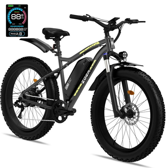 ZDZA Electric Bike for Adults, 1500W Peak E-Mountain Bicycle, 26" Fat Tire 28mph Ebike, 48V 624Wh Removable, 7 Speed and Dual Suspension UL2849 By SGS