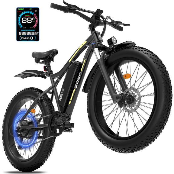 ZDZA Electric Bike for Adults, 1500W Peak E-Mountain Bicycle, 26" Fat Tire 28mph Ebike, 48V 624Wh Removable Battery 72Miles Range, 7 Speed and Dual Suspension UL2849