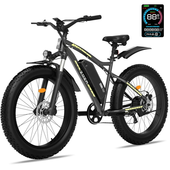 ZDZA Electric Bike for Adults, 1500W Peak E-Mountain Bicycle, 26" Fat Tire 28mph Ebike, 48V 624Wh Removable, 7 Speed and Dual Suspension UL2849