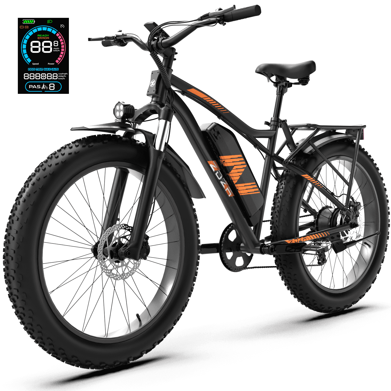 ZDZA Electric Bike for Adults, Peak 1500W Motor E-Mountain Bicycle, 26" Fat Tire 28mph Ebike, 48V 15Ah Removable, Dual Suspension with Shelf UL2849, Black