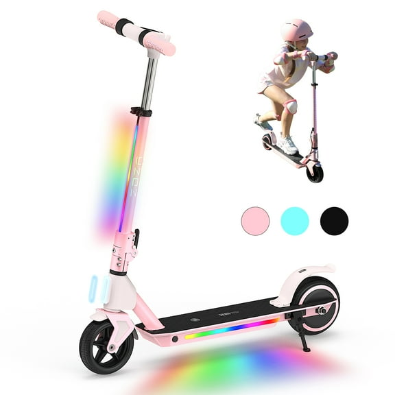 ZDZA Electric Scooter for Kids Ages 6-14, 10mph, 6mi Range 130W Escooter for Kids with LED Light, Adjustable Handlebar for Boys Girls Pink