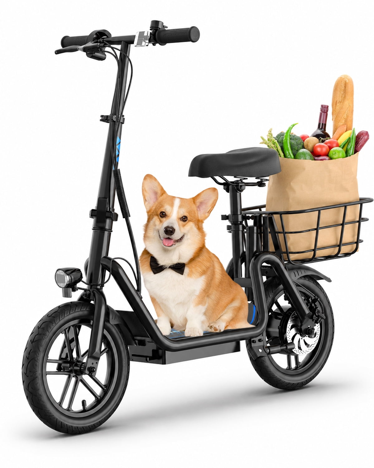 ZDZA Electric Scooter with Seat 750W Peak Motor with Carry Basket, 20Miles 20mph Foldable 14" E Scooter for Commuting, UL 2272