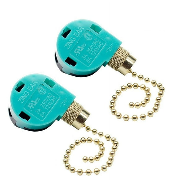 ZE-268S6 Zing Ear Ceiling Fan Pull Chain Control Replacement Switch 3 Speed 4 Wire 3A 250VAC 6A 125VAC (Brass 2pcs)