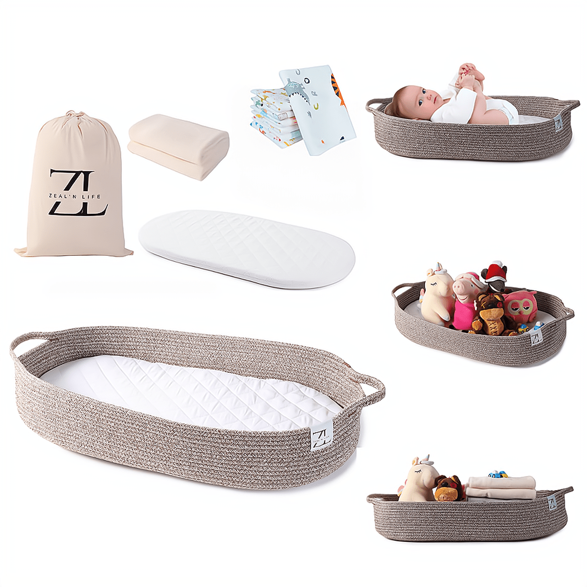 ZEAL'N LIFE Baby Changing Basket Baby Changing Pad w/ Thick Foam Mat