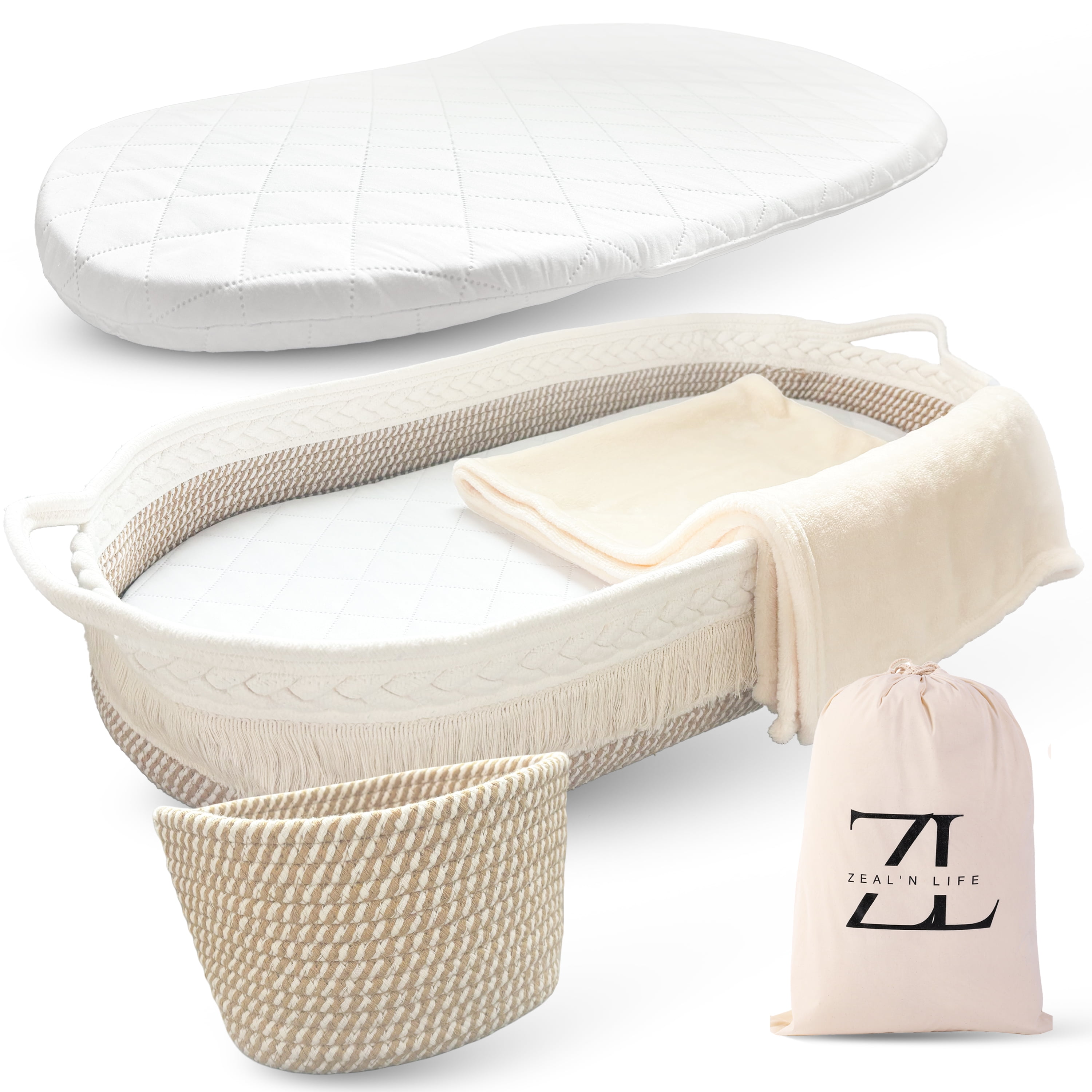 Large Boho Cotton Baby Changing Basket with Foam Mat