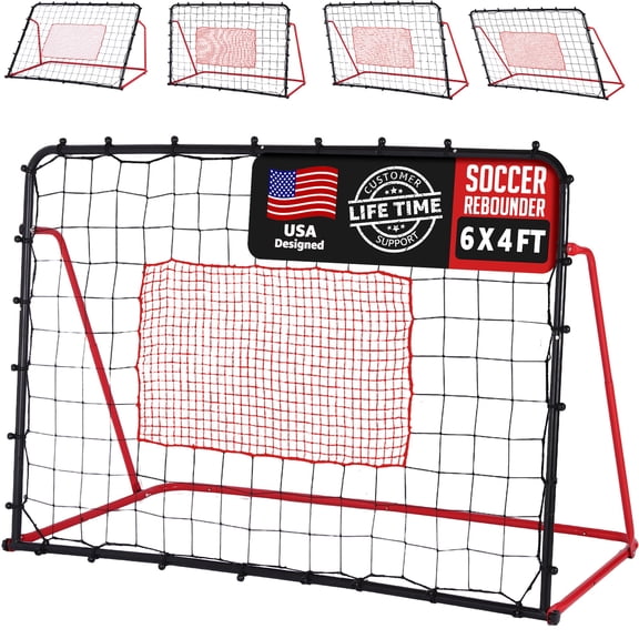 ZEALFEEL 6x4FT Soccer Rebounder Net with 10 Adjustable Angles, Steel Frame, PE Net, Portable Kickback Trainer for Indoor/Outdoor Practice