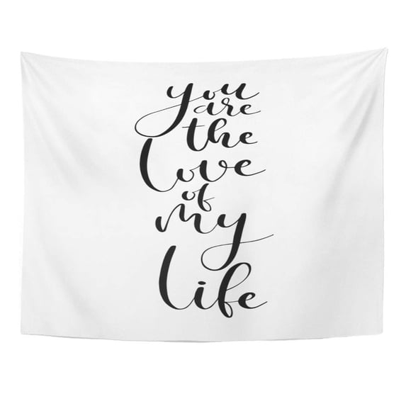 ZEALGNED Alphabet Word Brush Pen Lettering Phrase You are The Love My Life Artistic Black Wall Art Hanging Tapestry Home Decor for Living Room Bedroom Dorm 60x80 inch