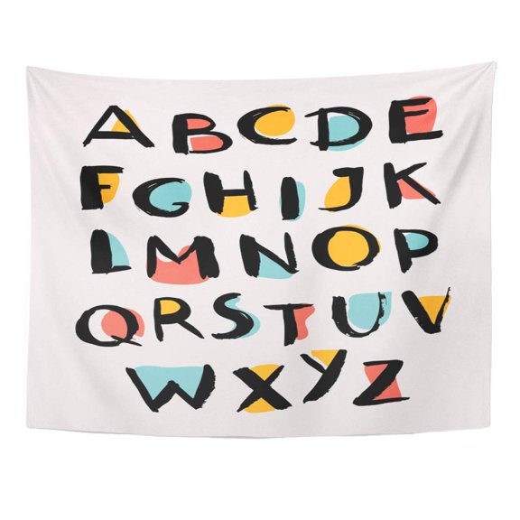 ZEALGNED Artistic Collection Letters Alphabet and Nice Serif Script Cartoon ABC in Modern Bold Wall Art Hanging Tapestry Home Decor for Living Room Bedroom Dorm 51x60 inch