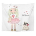 thumbnail image 1 of ZEALGNED Baby Pink Adorable Beautiful Cute Little Girl with Pretty Dog Pug Beauty Wall Art Hanging Tapestry Home Decor for Living Room Bedroom Dorm 51x60 inch, 1 of 1