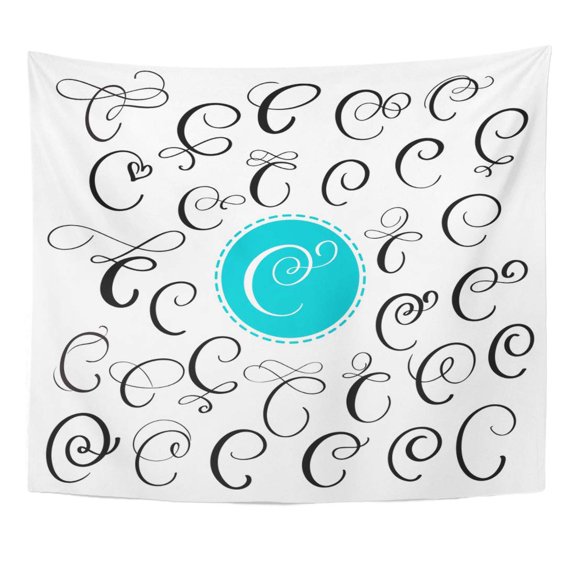 ZEALGNED Black Calligraphy Letter C Script Written with Ink Handwritten Brush Hand Lettering ABC Wall Art Hanging Tapestry Home Decor for Living Room Bedroom Dorm 51x60 inch
