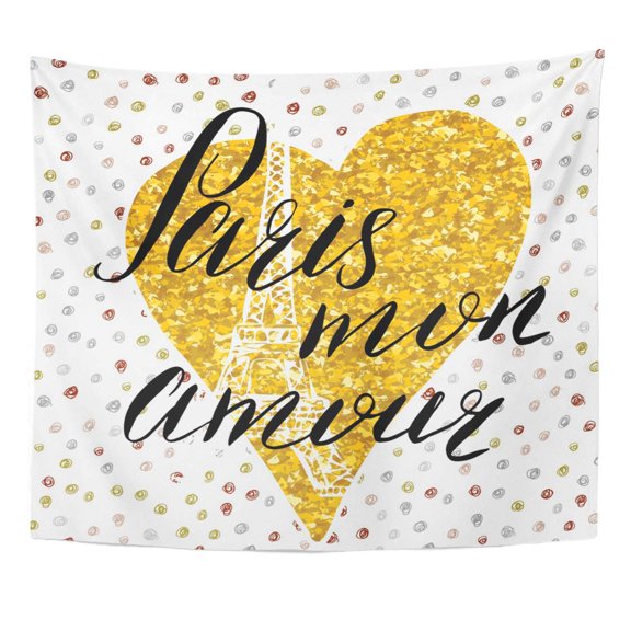 ZEALGNED Black Modern Paris My Love Lettering Sign on Heart with Sketch Eiffel Tower Abstract Cute Wall Art Hanging Tapestry Home Decor for Living Room Bedroom Dorm 51x60 inch