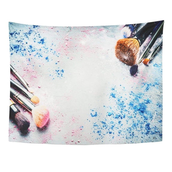 ZEALGNED Blue Artist Makeup Brushes and Crushed Eyeshadow Pink Brush Industry Glamour Wall Art Hanging Tapestry Home Decor for Living Room Bedroom Dorm 51x60 inch