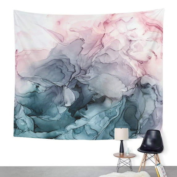ZEALGNED Blush and Payne Grey Flowing Abstract Wall Art Hanging Tapestry Home Decor for Living Room Bedroom Dorm 51x60 inch