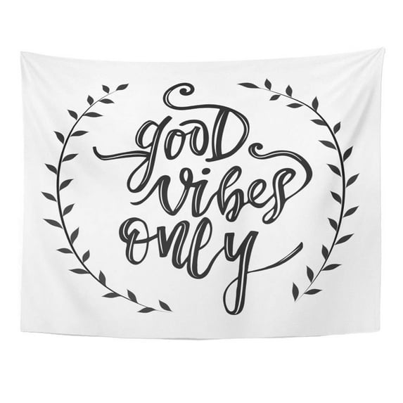 ZEALGNED Bohemian Good Vibes Only Hand Sketched Lettering Phrase Branches Motivational Text Modern Brush Boho Wall Art Hanging Tapestry Home Decor for Living Room Bedroom Dorm 51x60 inch