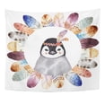 thumbnail image 1 of ZEALGNED Colorful Baby Watercolor with Boho Styled Feathers Penguin Portrait Cute Nursery Abstract Wall Art Hanging Tapestry Home Decor for Living Room Bedroom Dorm 51x60 inch, 1 of 1