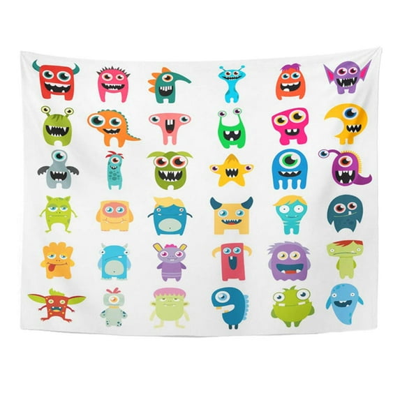 ZEALGNED Colorful Character Big Cartoon Cute Monsters Alien Kid Mascot Funny Face Cool Wall Art Hanging Tapestry Home Decor for Living Room Bedroom Dorm 60x80 inch