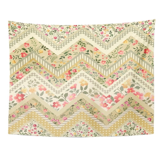ZEALGNED Colorful Flower Floral Patchwork Pattern Yellow Quilt Blossom Brunch Wall Art Hanging Tapestry Home Decor for Living Room Bedroom Dorm 60x80 inch