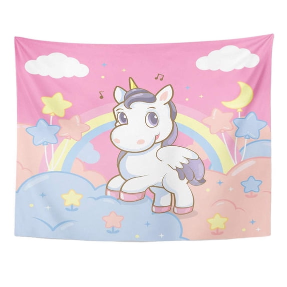 ZEALGNED Colorful Unicorn Princess Rainbow in The Sky Pink Pony Baby Cute Cloud Wall Art Hanging Tapestry Home Decor for Living Room Bedroom Dorm 60x80 inch