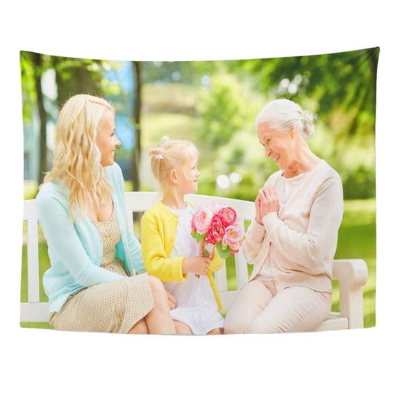 ZEALGNED Family Holidays and People Happy Smiling Granddaughter Giving Flowers to Her Wall Art Hanging Tapestry Home Decor for Living Room Bedroom Dorm 60x80 inch
