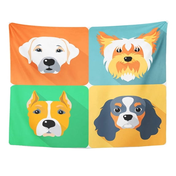 ZEALGNED Flat Dogs Different Breed Cavalier King Charles Spaniel and Yorkshire Terrier Wall Art Hanging Tapestry Home Decor for Living Room Bedroom Dorm 51x60 inch